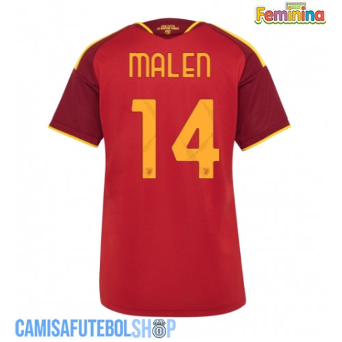 Camisa de time de futebol AS Roma Donyell Malen #14 Replicas 1º Equipamento Feminina 2026-27 Manga Curta